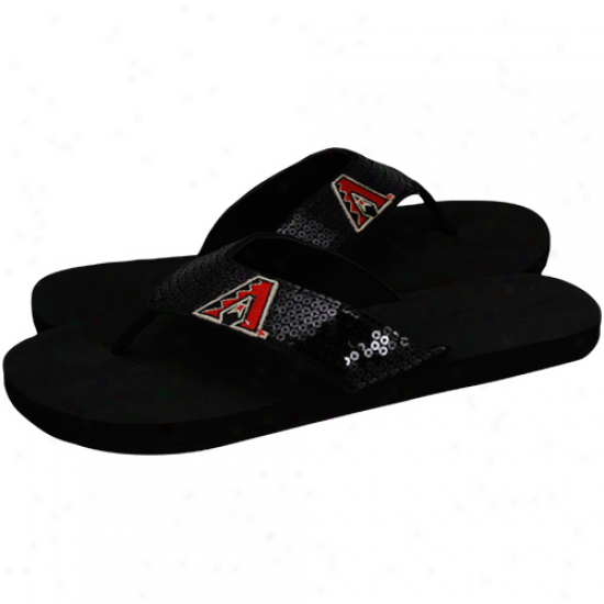 Arizona Diamondbacks Ladies Black Sequin Strap Flip Flops