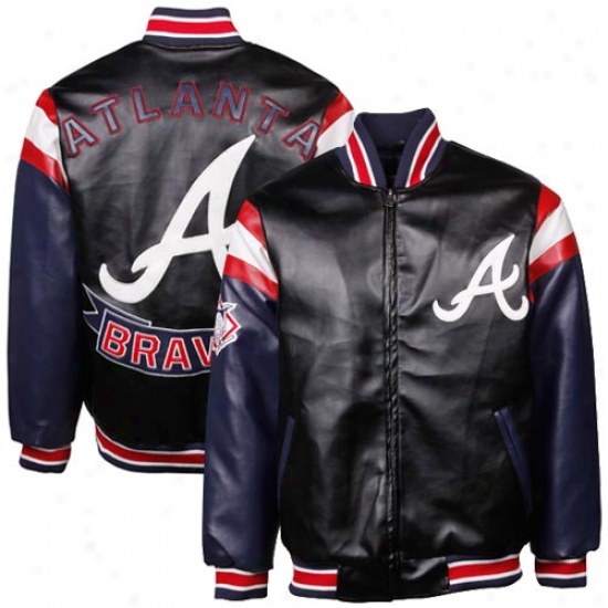 Atlanta Braves Black Pleather Varsity Full Zip Jacket