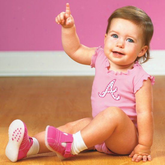 Atlanta Braves Infant Girls Pink Ruffle Logo Creeper