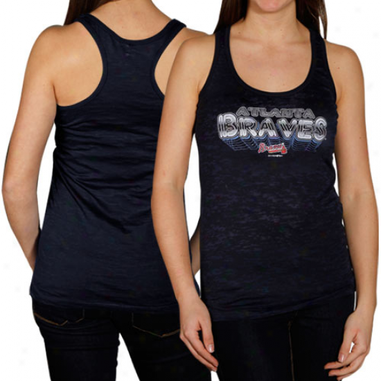 Atlanta Braves Ladies Navy Blue A-line Racerbaci Burnout Tnak Top