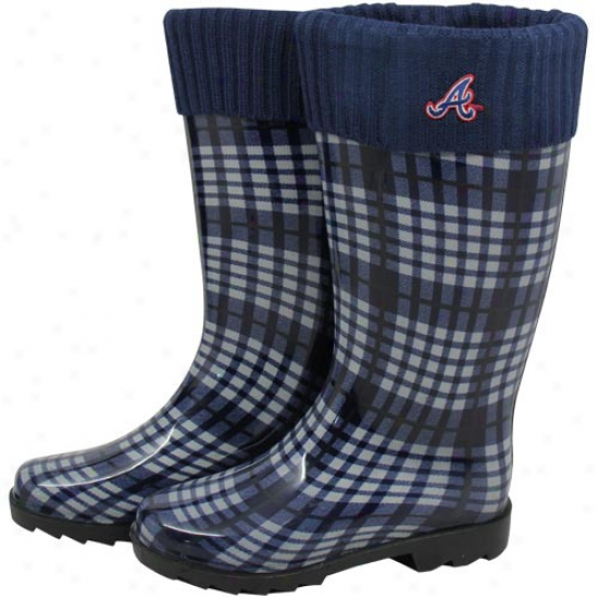 Atlanta Braves Ladies Navy Blue Plaid Cuffed Rain Boots