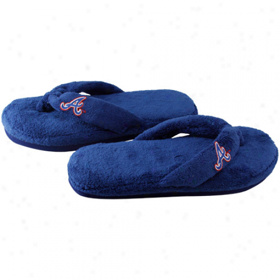 Atlanta Braves Ladies Navy Blue Plush Tong Slippers