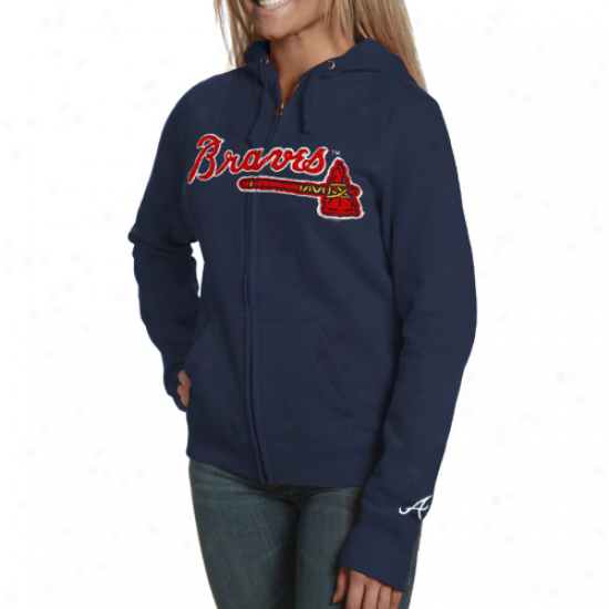 Atlanta Braves Ladies Navy Blue Team Spirit Full Zip Hoody Sweatshirt