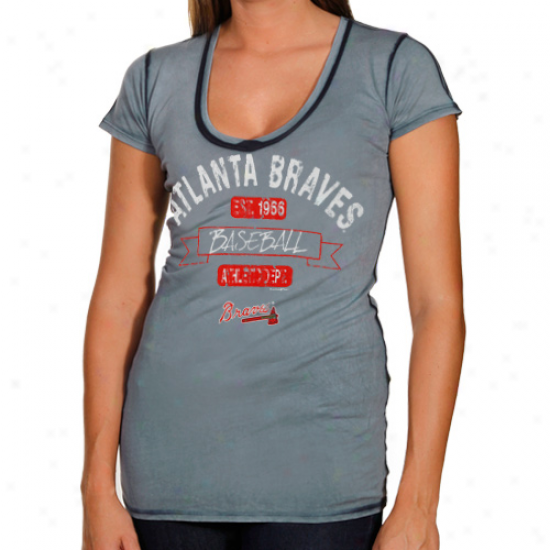 Atlanta Braves Ladies Unite Wash Premium V-neck T-shirt- Navy Blue