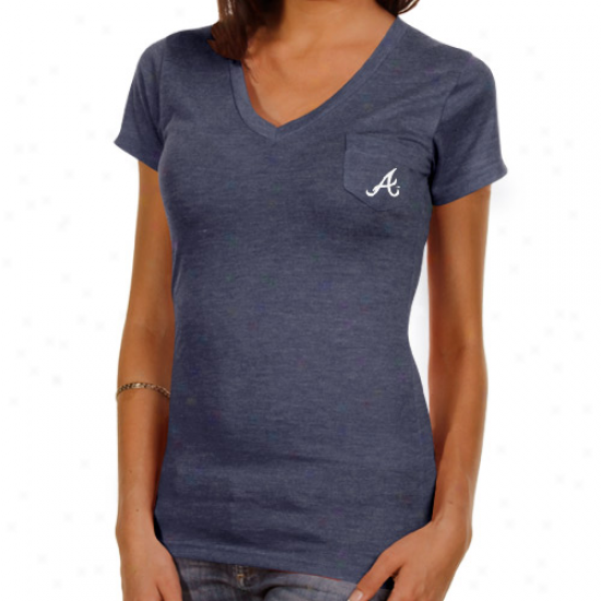 Atlanta Braves Ladiees Specyrum Tri-blend V-neck T-shirt - Navy Blue