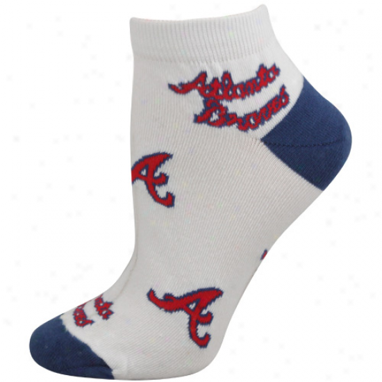 Atkanta Braves Ladies White-navy Blue Allover Logo Ankle Socks