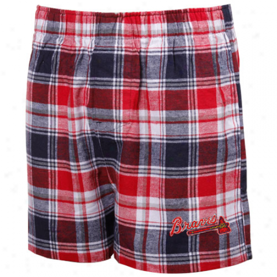 Atlanta Braves Navy Blue-red Plaid Legend Flannel Boxer Shorts