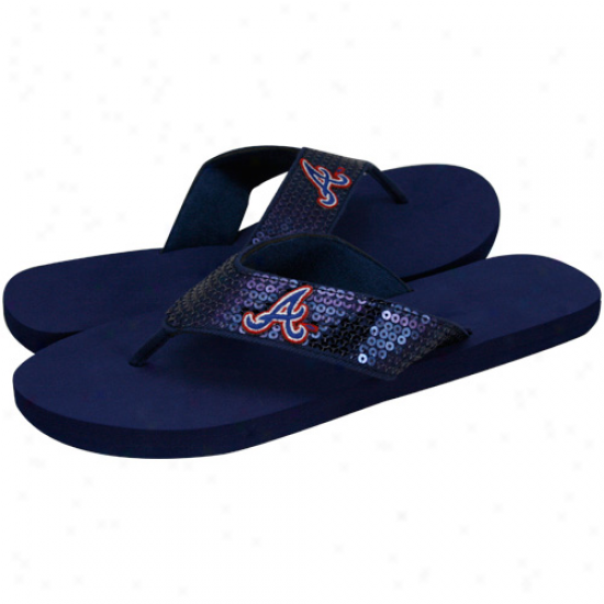 Atlanta Braves Navy Blue Sequin Strap Flip Flops