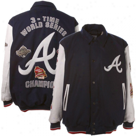 Atlanta Braves Navy Blue-white Wool And Leather World Series Commemorative Jacket