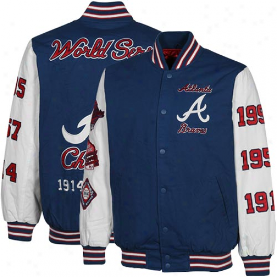 Atlanta Braves Royal Blue-white 3x World Succession Champs Commemorative Cotton Canvas Full Button Jacket