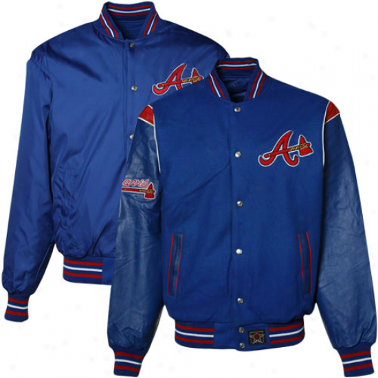 Atlanta Braves Royal Blue Wool & Leather Reversible Full Button Jacket