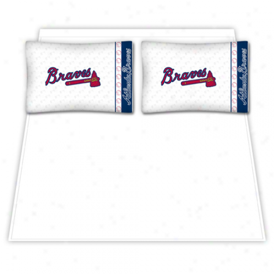 Atlanta Braves White Queen Sheet Set