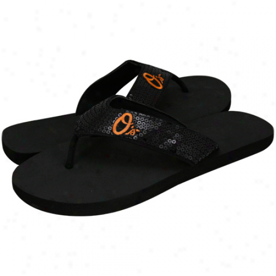 Baltimore Orioles Black Sequin Strap Flip Flops