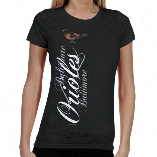 Baltimore Orioles Ladies Basic Sheer Burnout Premium Crew T-shirt - Black