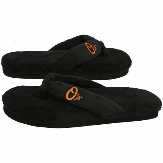 Baltimore Orioles Ladies Black Plush Thong Slippers