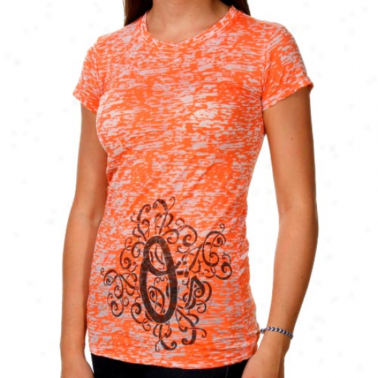 Baktimore Orioles Ladies Scroll Burnout Premium Crew T-shirt - Orange