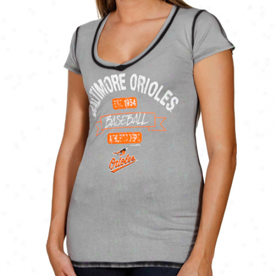 Baltimore Orioles Ladies Seam Waxh Rate above par V-neck T-shirt - Gray