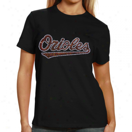 Baltomore Orioles Ladies Sequin Jersey Logo Premium T-shirt - Black