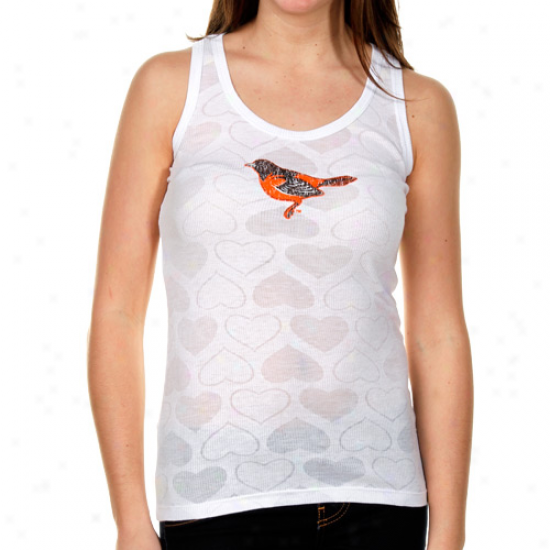 Baltimore Orioles Ladies White Candy Hearts Sheer Ribbed Tank Top