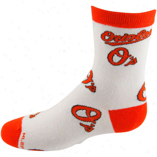 Baltimore Orioles Pfeschool Allover Crew Socks - White