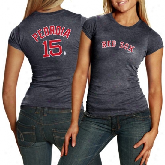 Boston Red Sox #15 Dustin Pedroia Ladies Navy Player Tri-blend T-shirt