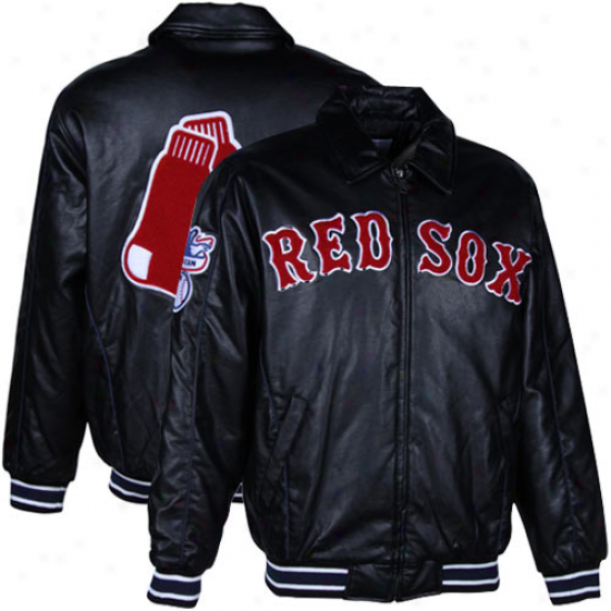 Boston Red Sox Dark Chenille Varsity Faux Leather Full Zip Jacket