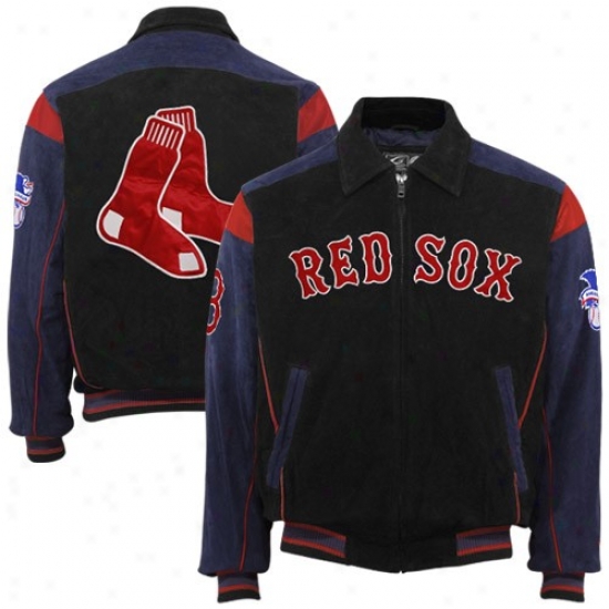 Boston Red Sox Black-navy Blue Split Suede Full Zip Jacket-