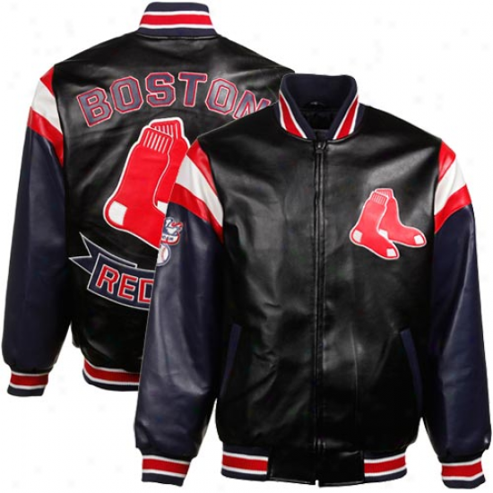 Boston Red Sox Black Pleather Varsity Full Zip Jerkin