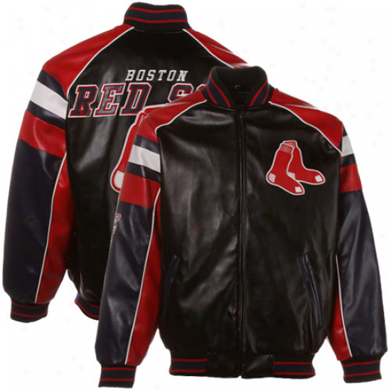 Boston Red Sox Black Varsity Full Zip Pleather Jacket