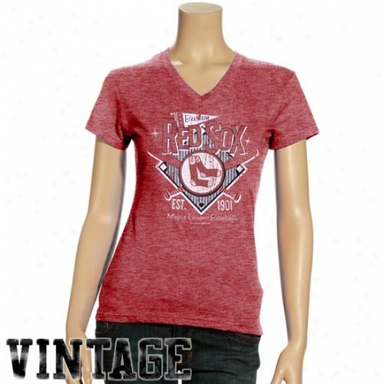 Boston Red Sox Ladies Heather Red Triblens V-neck Vintage T-shirt