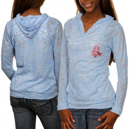 Boston Red Sox Ladies Hooded Long Sleeve Premium Burnout T-shirt - Light Blue