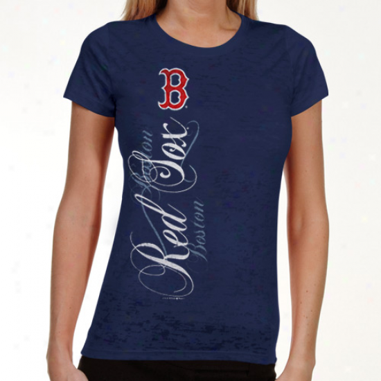 Boston Red Sox Ladies Navy Blue Basic Sheer Burnout Premium Crew T-shirt
