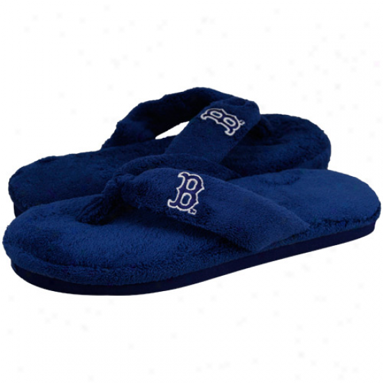 Boston Red Sox Ladies Navy Blue Plush Thong Slippers