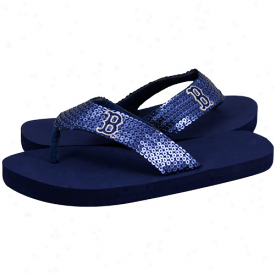 Boston Red Sox Ladies Navy Blue Sequin Strap Flip Flops-