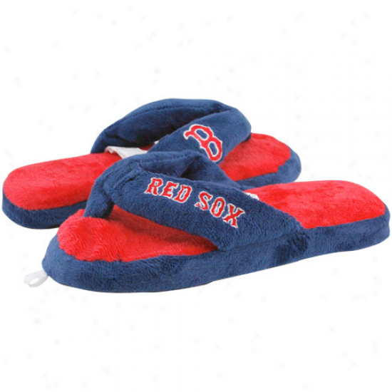 Boston Red Sox Ladies Red-navy Blue Plush Thong Slippers