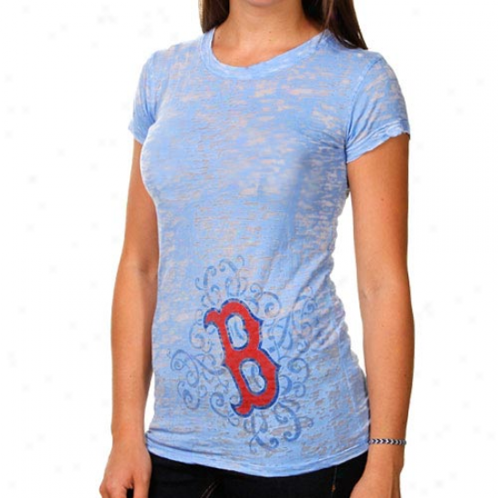 Boston Red Sox Ladies Scroll Burnout Premium Crew T-shirt - Light Blue
