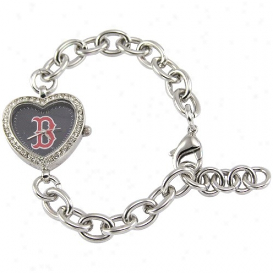 Boston Red Sox Ladies Silver Heart Watch