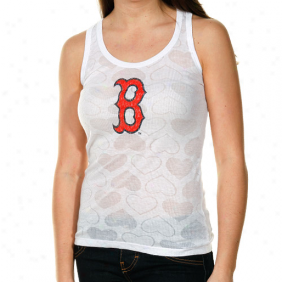 Boston Red Sox Ladies White Candy Hearts Sheer Ribbed Tank Top