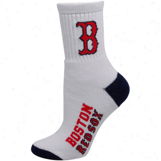 Boston Red Sox Ladies White-navy Blue Dual-color Team Logo Crew Socks