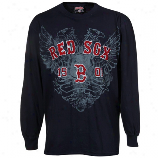 Boston Red Sox Nav Blue Distressed Applique Fashion Long Sleeve T-shirt