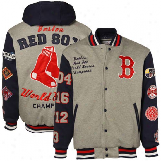 Boston Red Sox Navy Blue-gray Mlb 7x Champions Commemorative Fleece Full Button Jacket