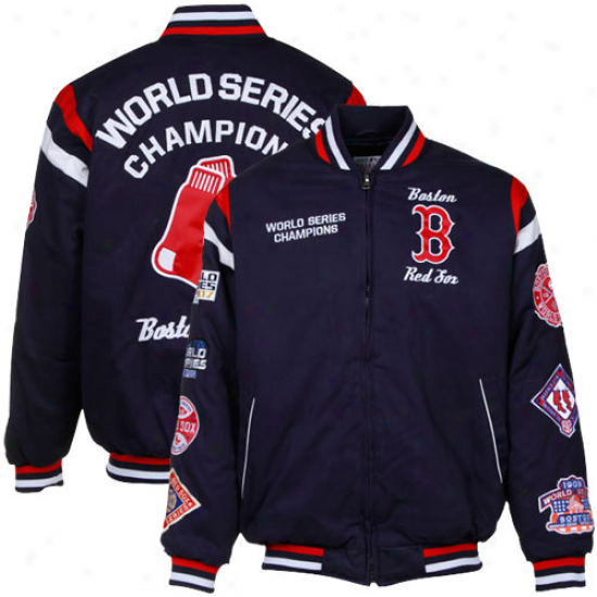 Boston Red Sox Navy Blue Mlb 7x Champions Commmorative Cotton Fleece Full Zip Jerkin