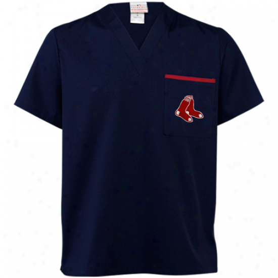 Boston Red Sox Navy Blue Solid Scrub Top