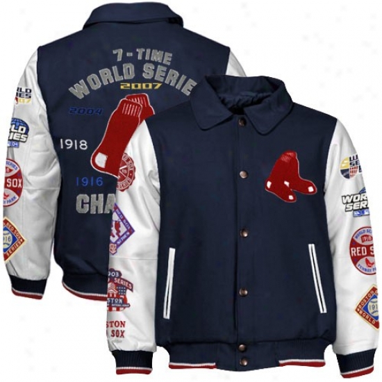 Boston Red Sox Navy Blue-white 7-time World Series Champions Commemorative Wool-leather Jacket