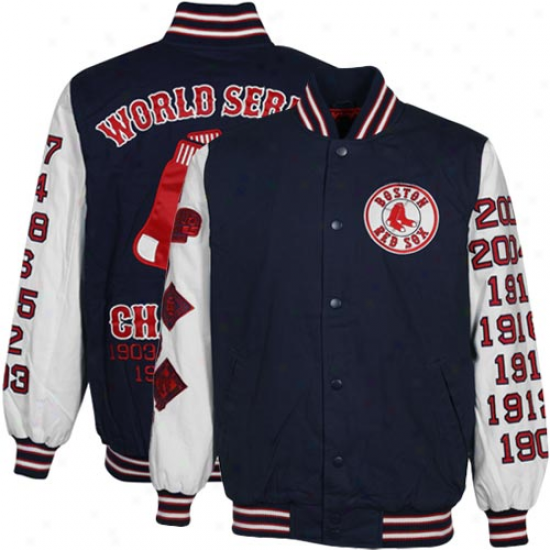 Boston Red Sox Navy Blue-white 7x World Series Champs Commemorative Cotton Canvas Full Button Jacket