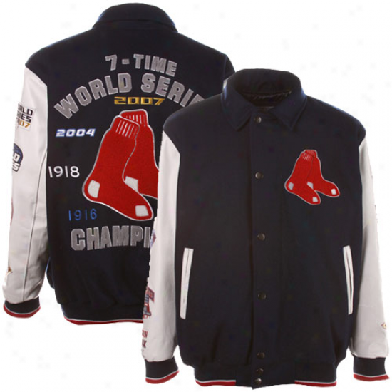 Boston Red Sox Navy Blue-white Wool And Leather World Series Commemorative Jacket