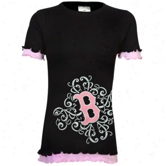 Boston Red Sox Preschool Girls Double Ruffle Scroll Logo T-shirt - Black