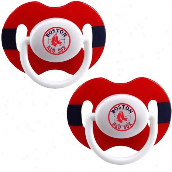 Boston Red Sox Red-navy Blue Striped 2-pack Team Logo Pacifiers