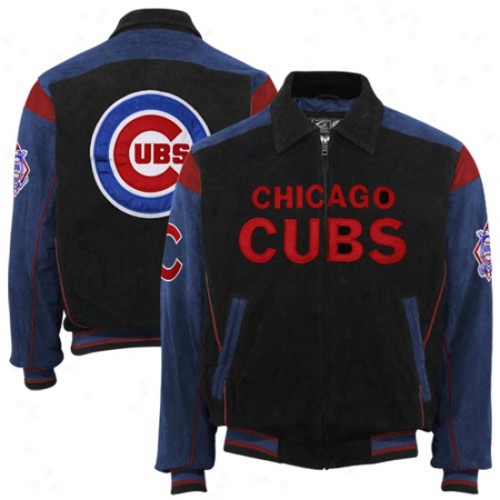 Chicago Cubs Black Suede Full Zip Premium Jacket