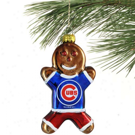 Chicago Cubs Swollen Glass Gingerbread Man Ornament